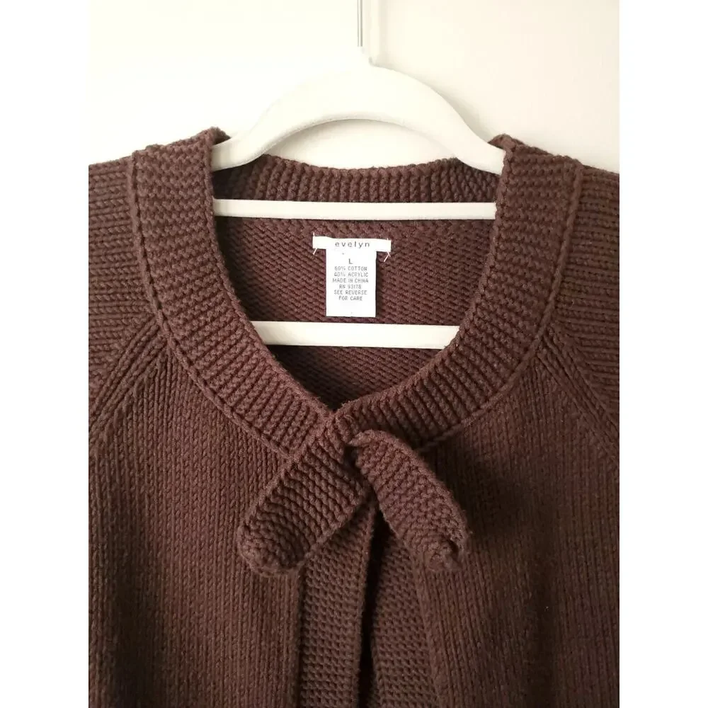 Women Brown Cardigan Cable Sweater M Twee Dark Cottage Cozy Witchy Granny Scandi